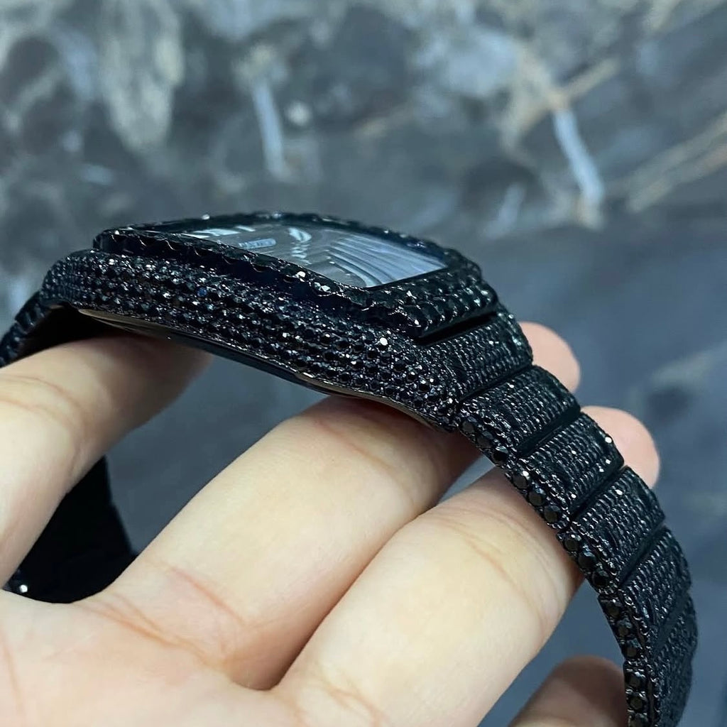 BUSSDOWN CARTIER SANTOS W/BLACK PVD CASE BLACK DIAMONDS