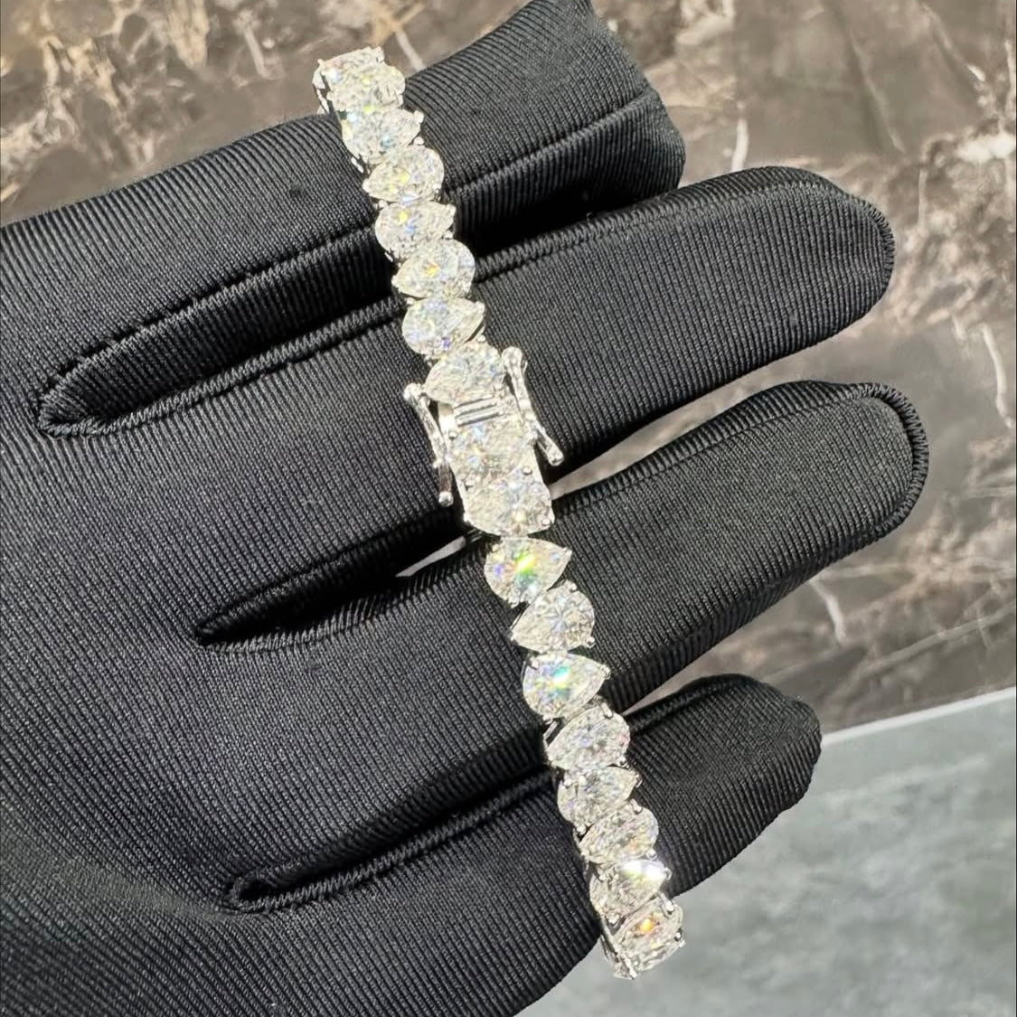 BUSSDOWN TENNIS BRACELET W/ PEAR SHAPED GEMSTONES