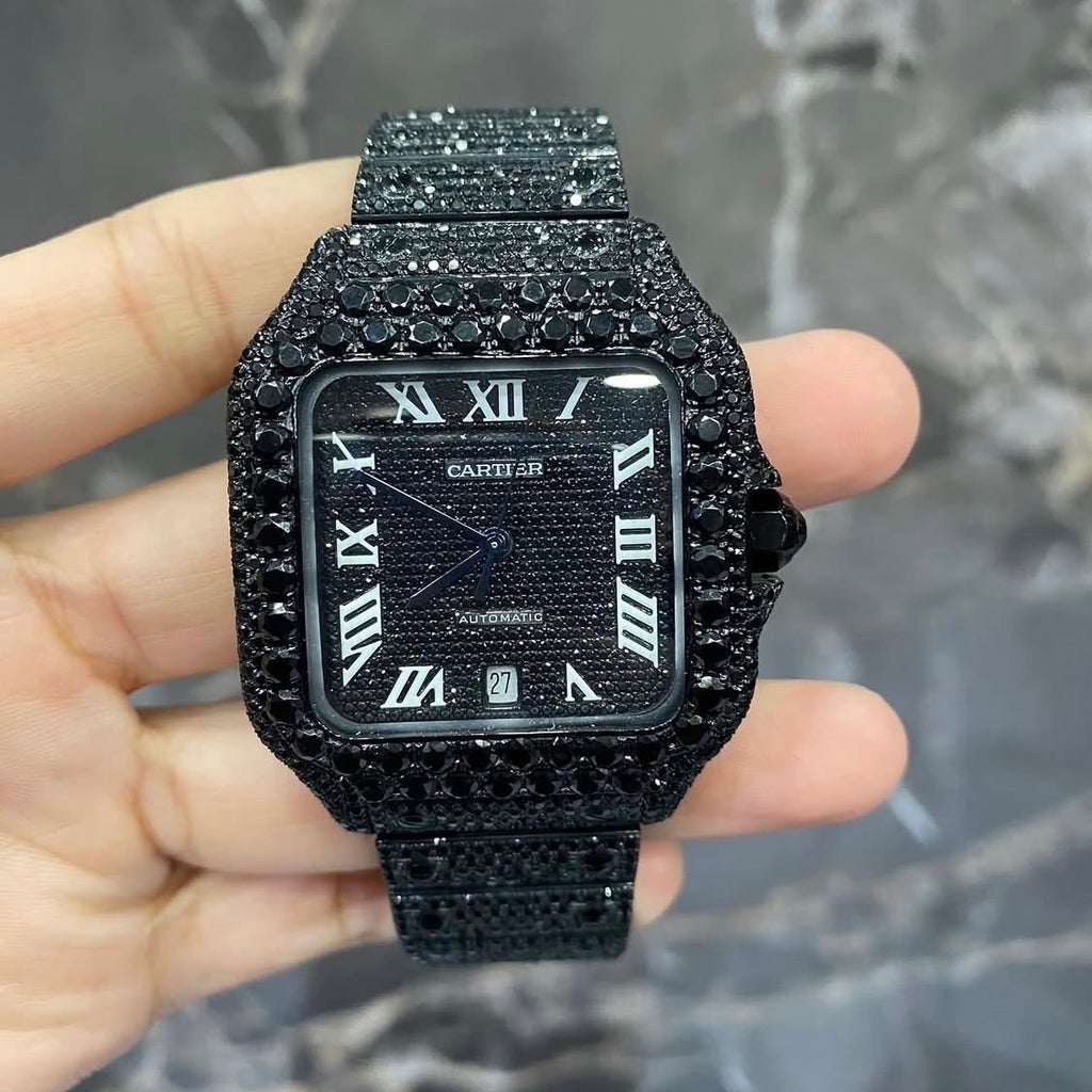 BUSSDOWN CARTIER SANTOS W/BLACK PVD CASE BLACK DIAMONDS