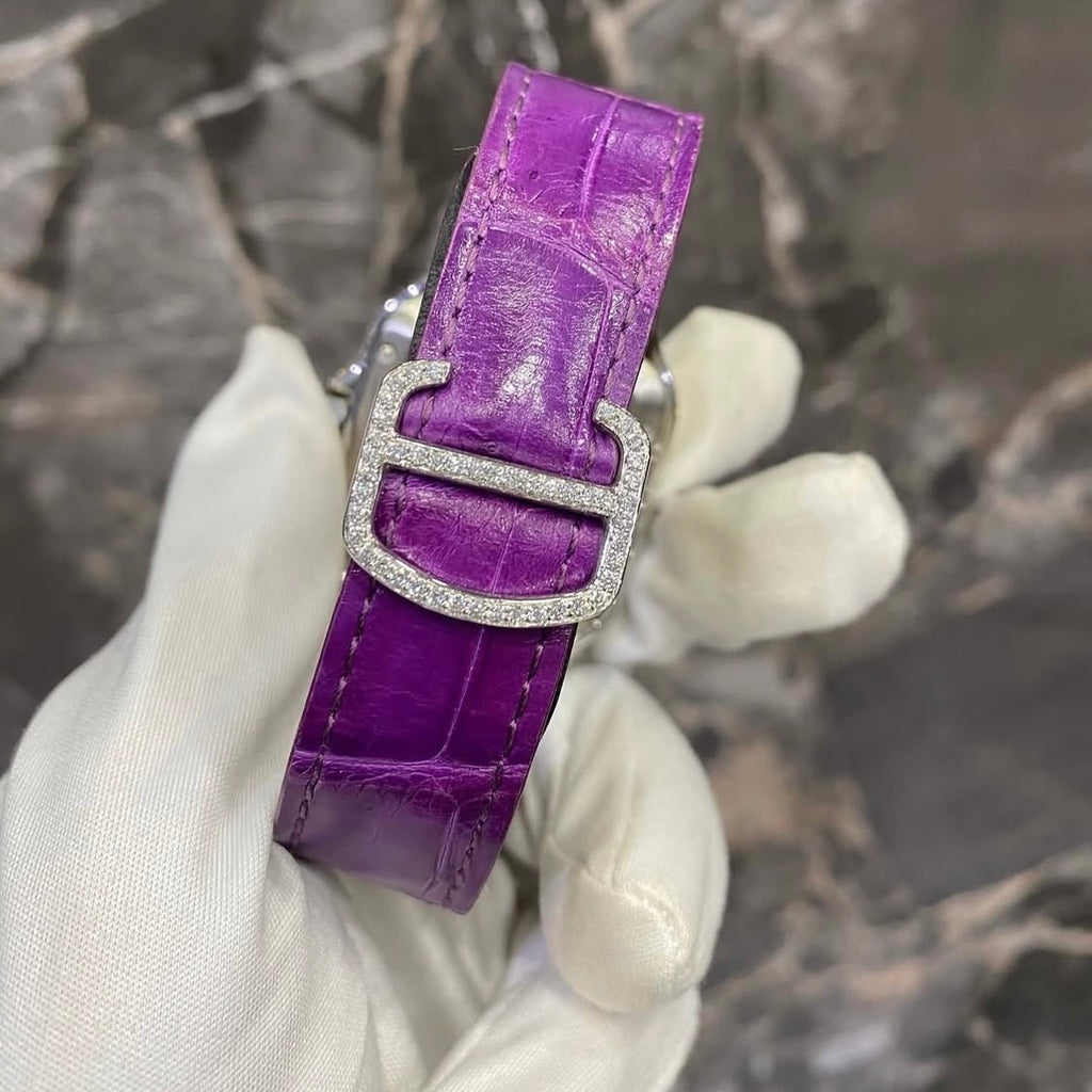 BUSSDOWN CARTIER SANTOS W PURPLE DIAL AND PURPLE CROCODILE STRAP