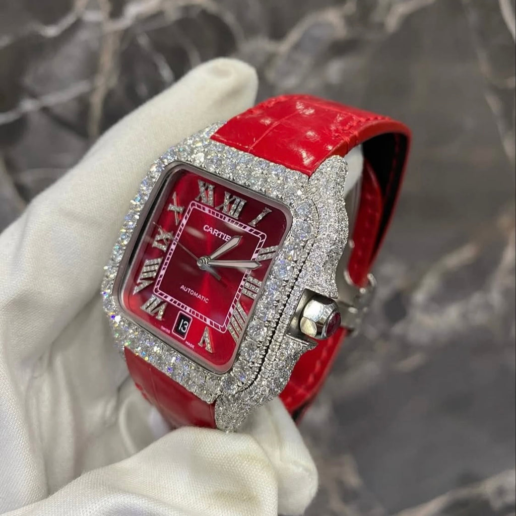 BUSSDOWN CARTIER SANTOS W/ RED DIAL AND RED CROCODILE STRAP