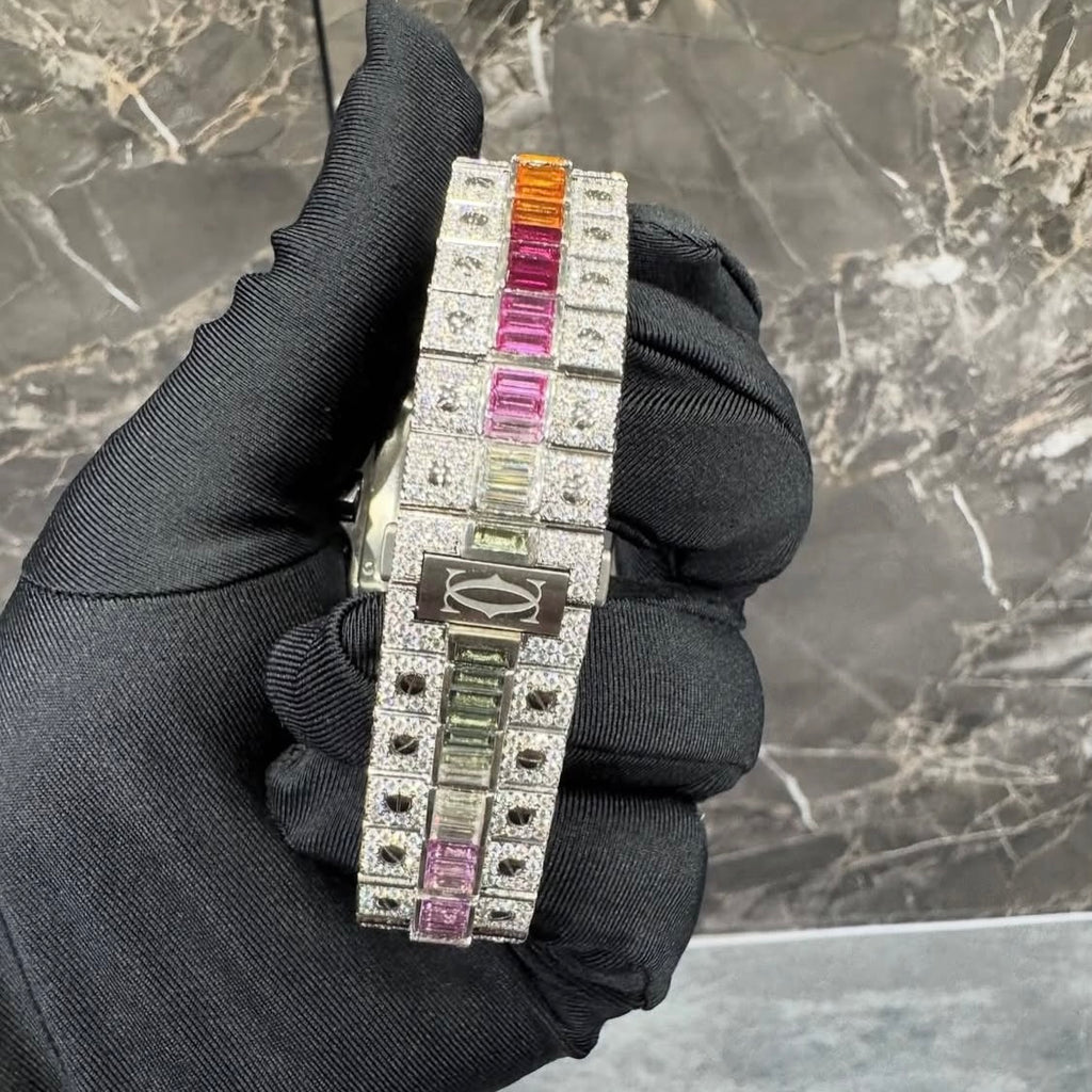 BUSSDOWN CARTIER SANTOS W/RAINBOW GEM BEZEL