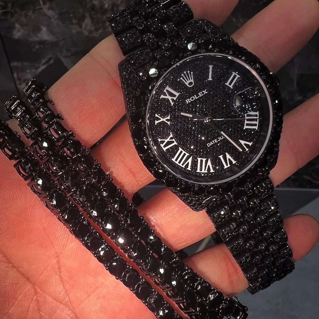 BUSSDOWN ROLEX DATEJUST BLACK PVD COATED BLACK DIAMOND JUBILEE STYLE+ MATCHING TENNIS BRACELET