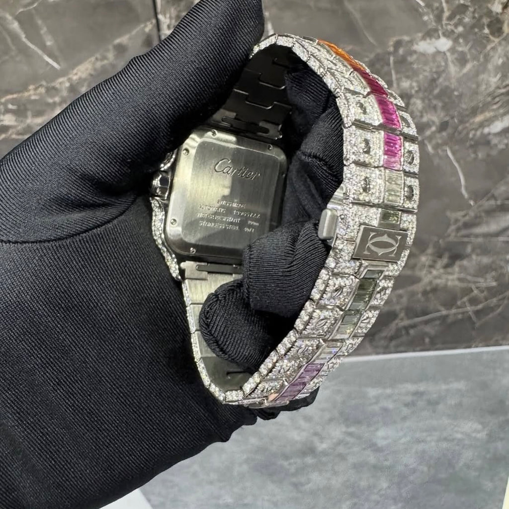 BUSSDOWN CARTIER SANTOS W/RAINBOW GEM BEZEL