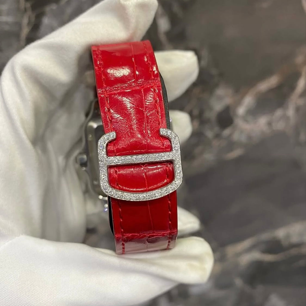 BUSSDOWN CARTIER SANTOS W/ RED DIAL AND RED CROCODILE STRAP