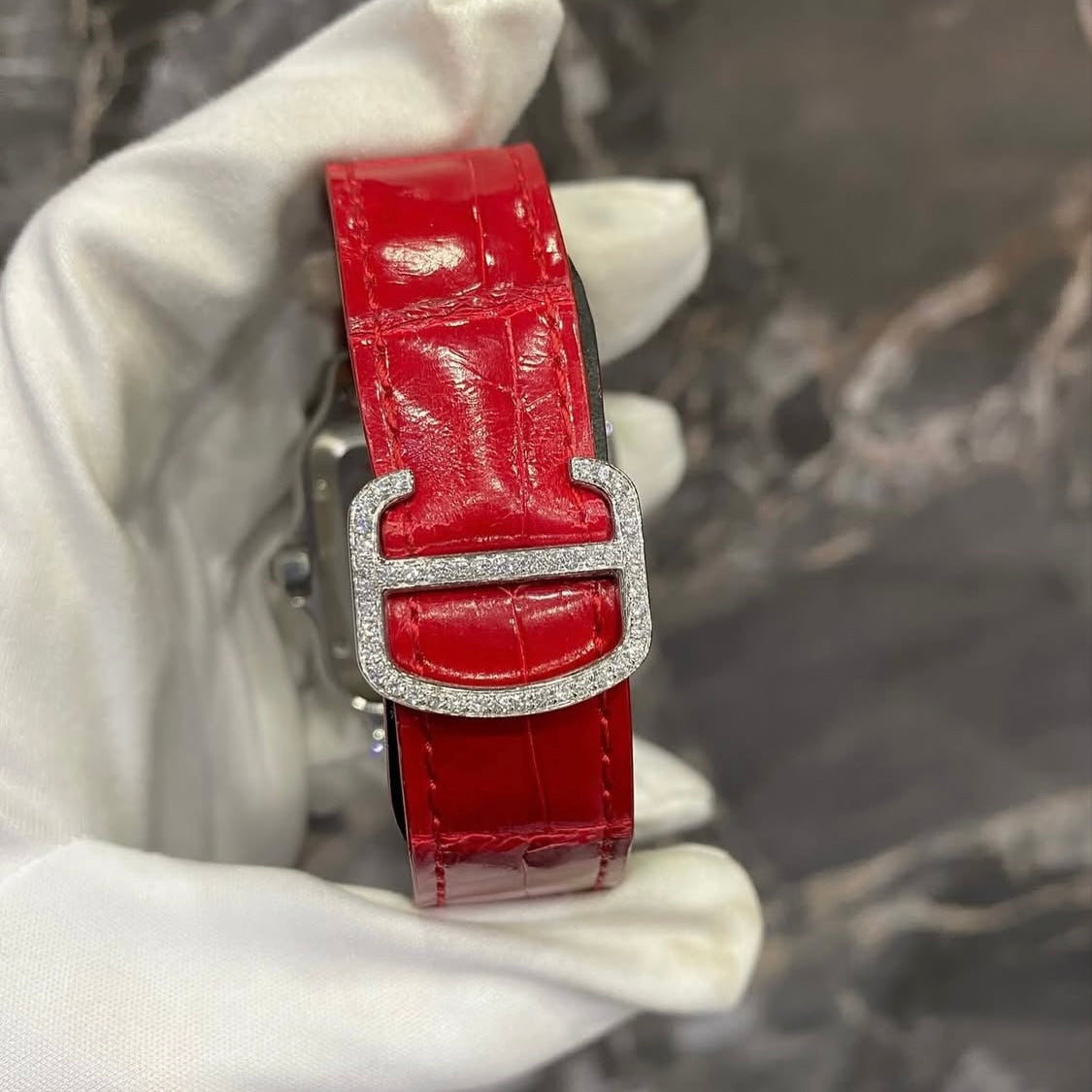 BUSSDOWN CARTIER SANTOS W/ RED DIAL AND RED CROCODILE STRAP