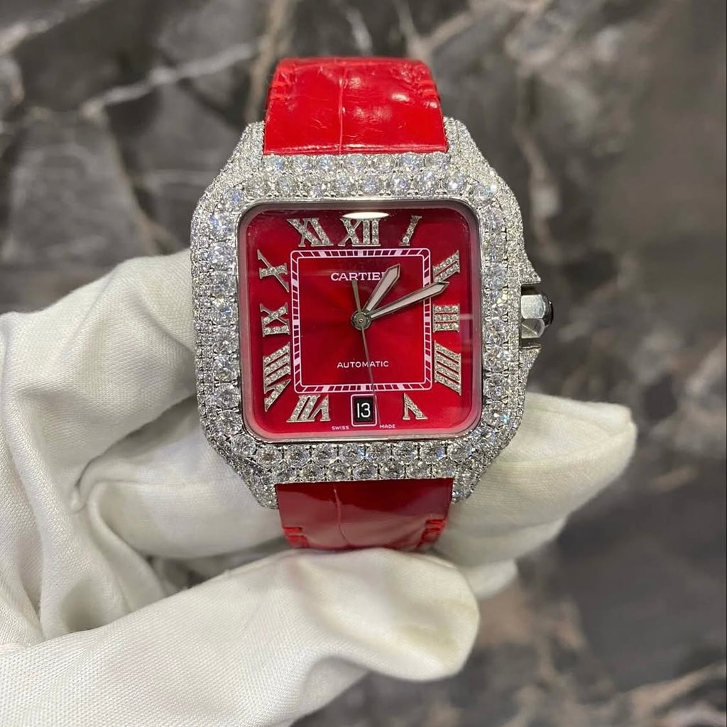 BUSSDOWN CARTIER SANTOS W/ RED DIAL AND RED CROCODILE STRAP