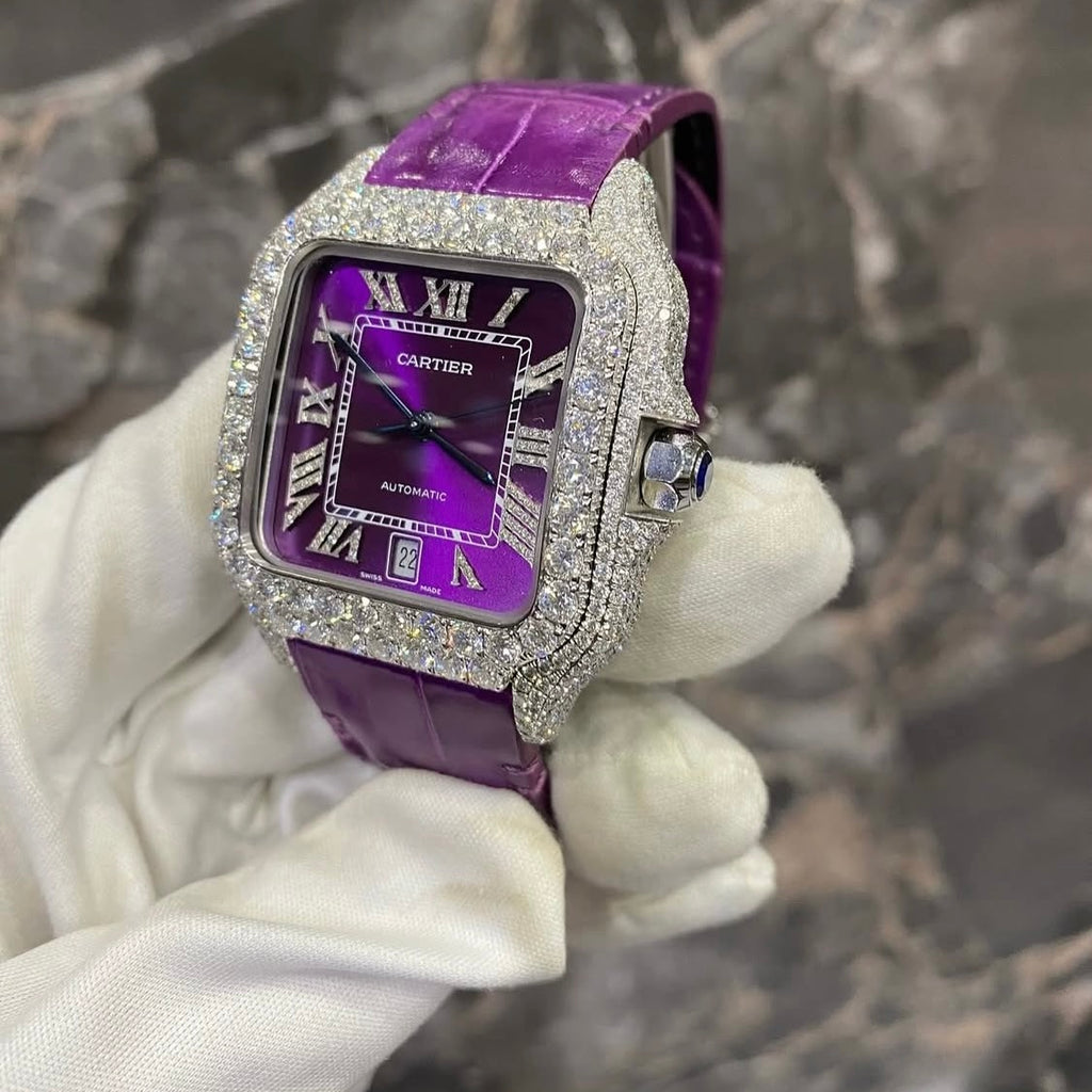 BUSSDOWN CARTIER SANTOS W PURPLE DIAL AND PURPLE CROCODILE STRAP
