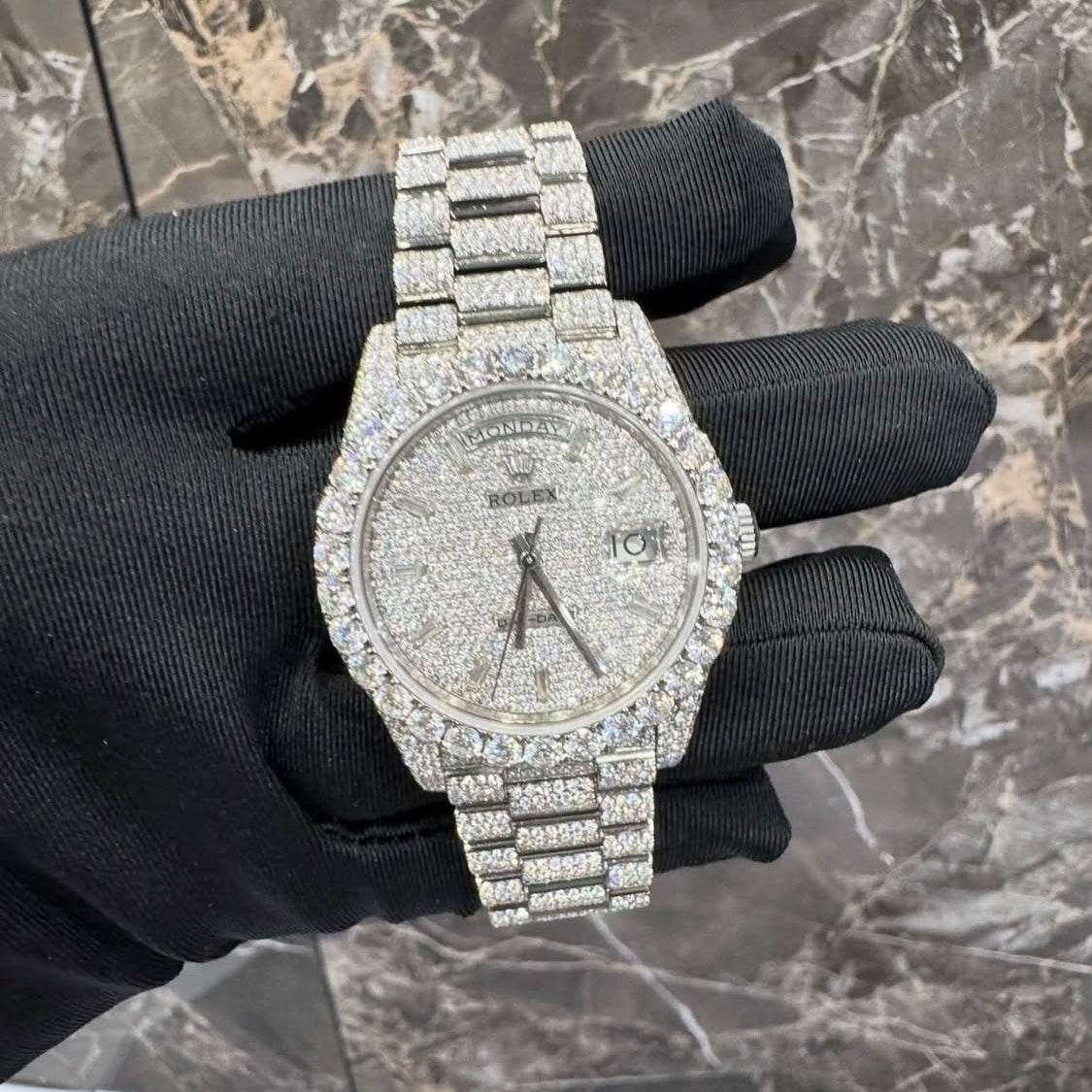 BUSSDOWN ROLEX DAY-DATE WHITE GOLD W/ DIAMOND PAVÉ DIAL