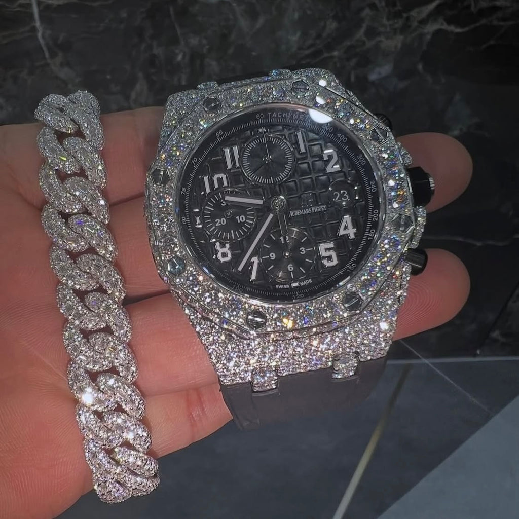 BUSSDOWN AP OFFSHORE BLACK MONOCHROME + MATCHING CUBAN BRACELET