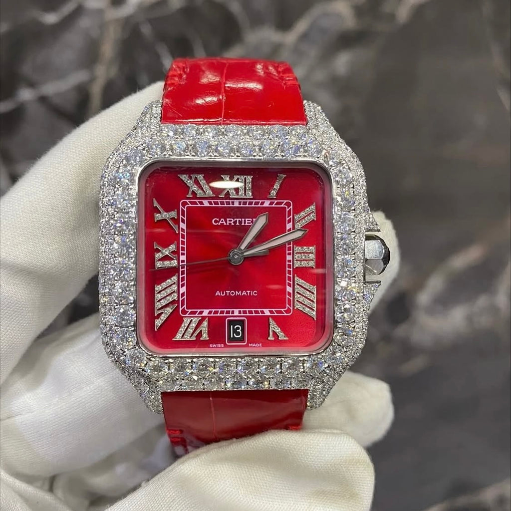 BUSSDOWN CARTIER SANTOS W/ RED DIAL AND RED CROCODILE STRAP