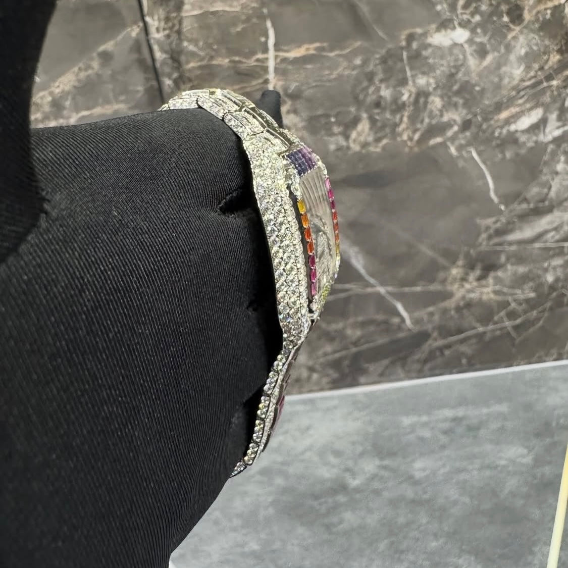 BUSSDOWN CARTIER SANTOS W/RAINBOW GEM BEZEL