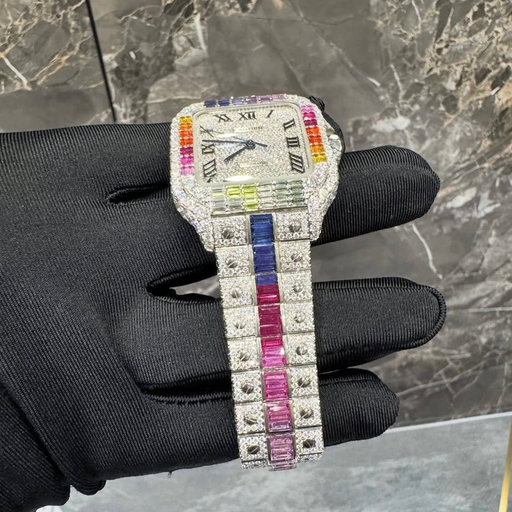 BUSSDOWN CARTIER SANTOS W/RAINBOW GEM BEZEL