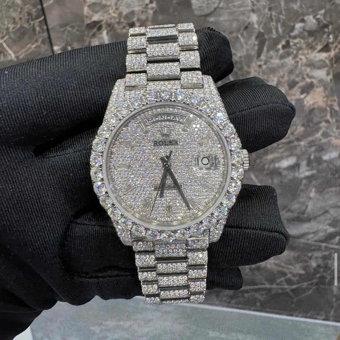 BUSSDOWN ROLEX DAY-DATE WHITE GOLD W/ DIAMOND PAVÉ DIAL