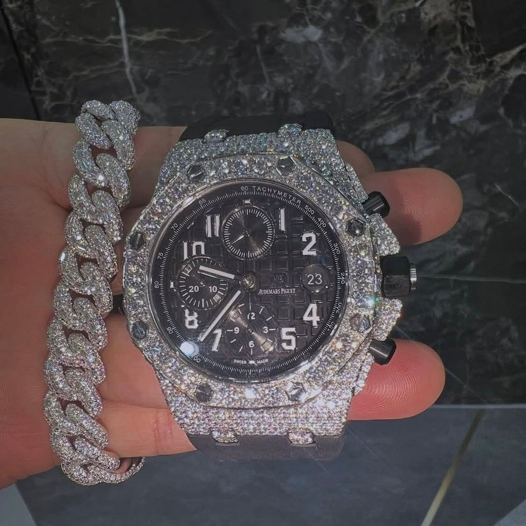 BUSSDOWN AP OFFSHORE BLACK MONOCHROME + MATCHING CUBAN BRACELET