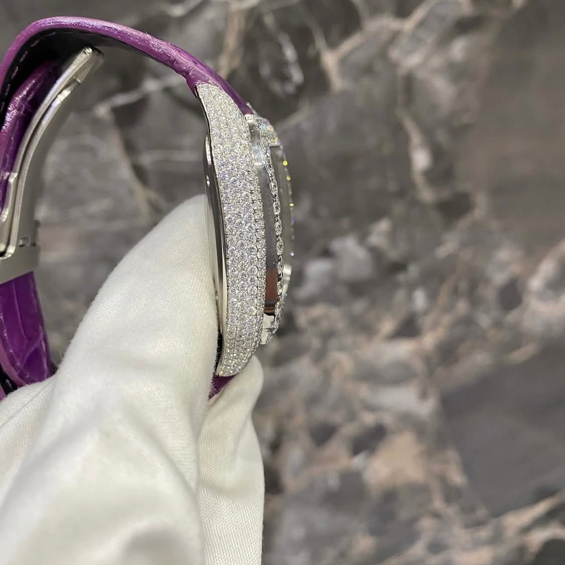 BUSSDOWN CARTIER SANTOS W PURPLE DIAL AND PURPLE CROCODILE STRAP