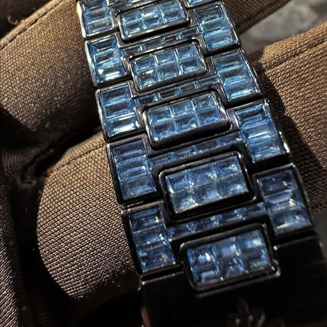 BUSSDOWN PATEK PHILLIPE GENEVE NAUTILUS W/ BLUE BAGUETTE CUT SAPPIRE STONES