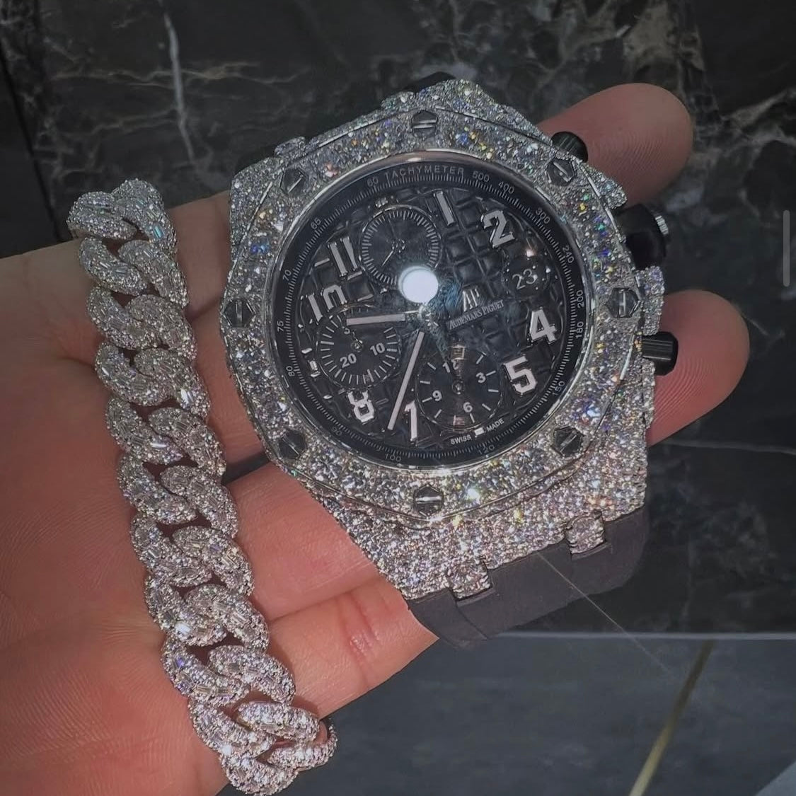 BUSSDOWN AP OFFSHORE BLACK MONOCHROME + MATCHING CUBAN BRACELET