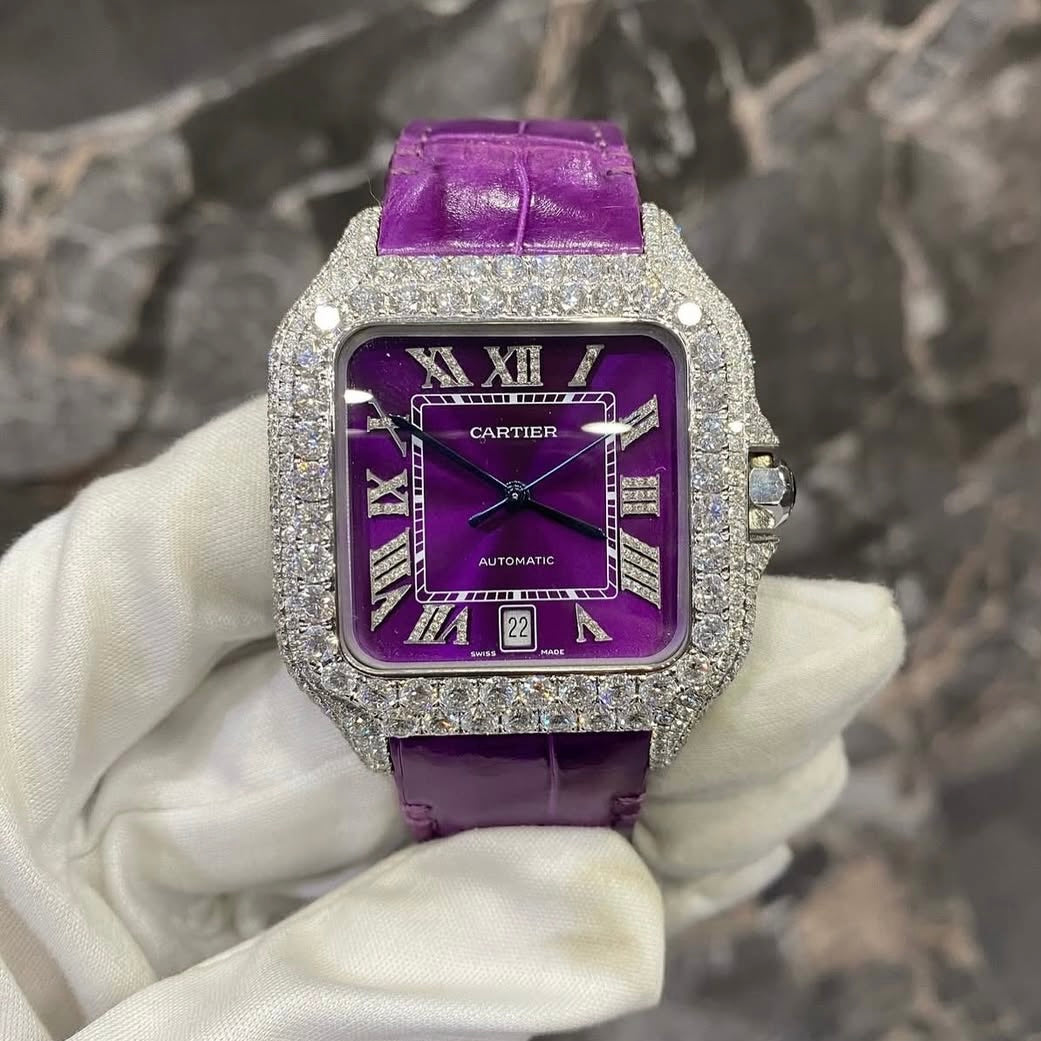 BUSSDOWN CARTIER SANTOS W PURPLE DIAL AND PURPLE CROCODILE STRAP