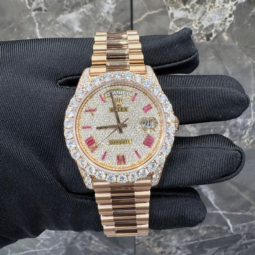 BUSSDOWN ROLEX DAY-DATE ROSE GOLD W/ RUBY HOUR MARKERS