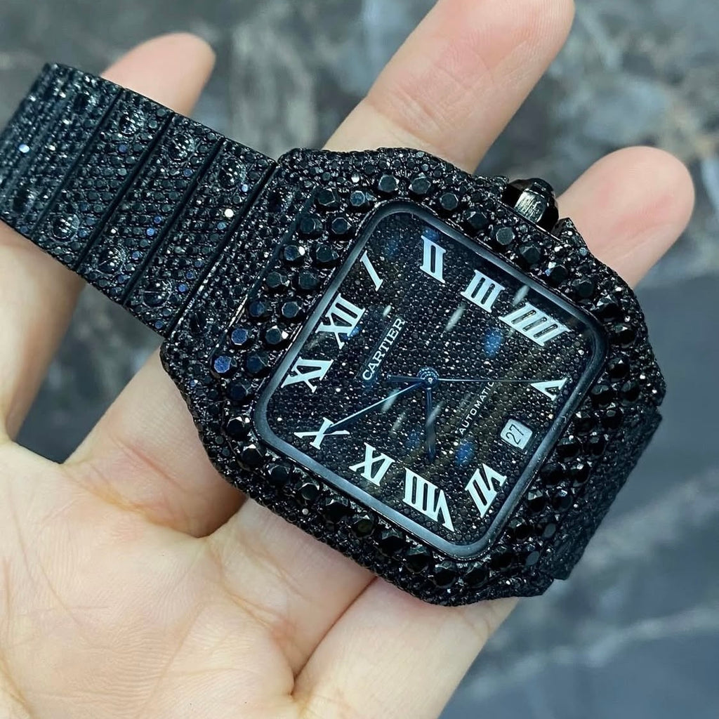 BUSSDOWN CARTIER SANTOS W/BLACK PVD CASE BLACK DIAMONDS