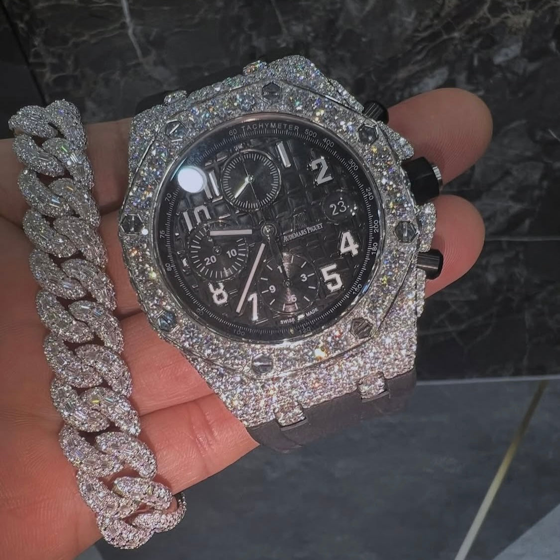 BUSSDOWN AP OFFSHORE BLACK MONOCHROME + MATCHING CUBAN BRACELET