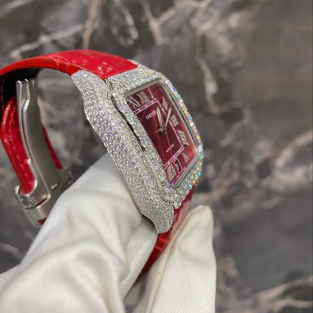 BUSSDOWN CARTIER SANTOS W/ RED DIAL AND RED CROCODILE STRAP