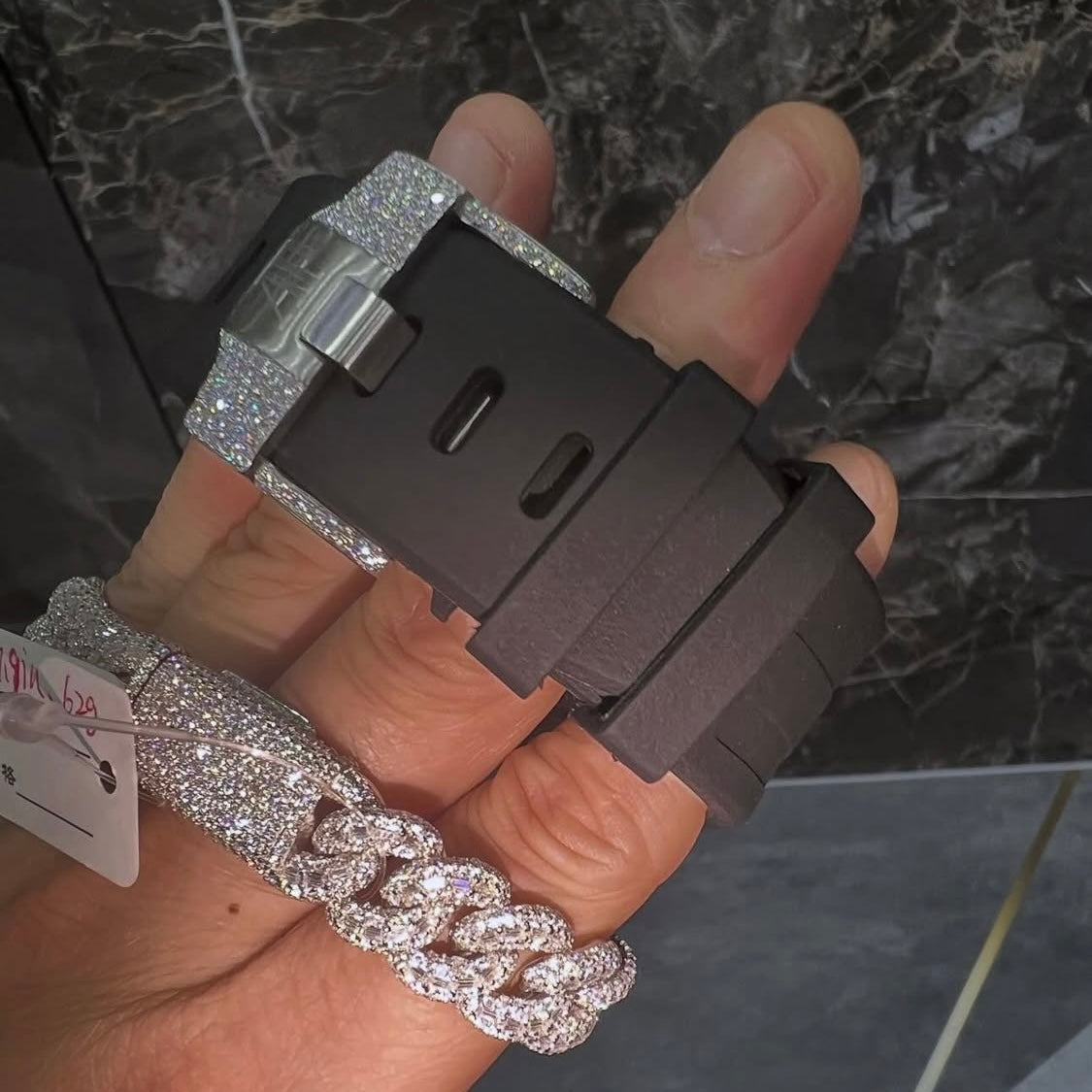 BUSSDOWN AP OFFSHORE BLACK MONOCHROME + MATCHING CUBAN BRACELET