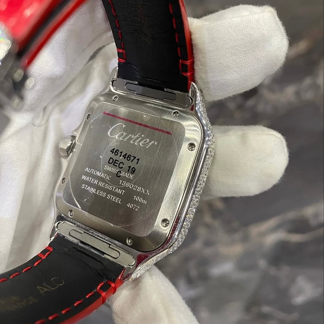 BUSSDOWN CARTIER SANTOS W/ RED DIAL AND RED CROCODILE STRAP