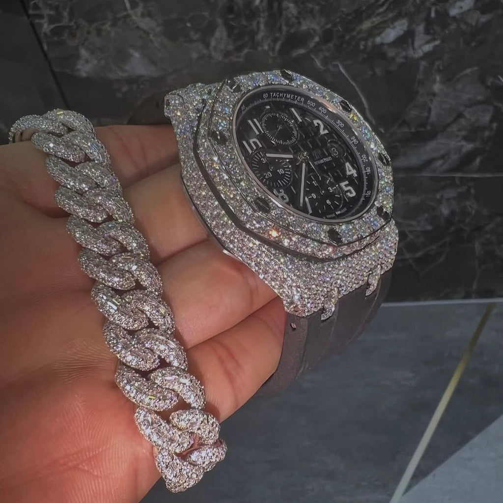 BUSSDOWN AP OFFSHORE BLACK MONOCHROME + MATCHING CUBAN BRACELET