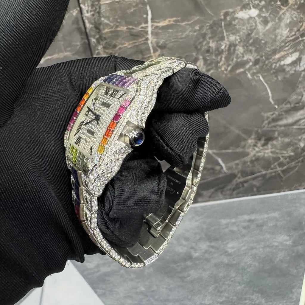 BUSSDOWN CARTIER SANTOS W/RAINBOW GEM BEZEL