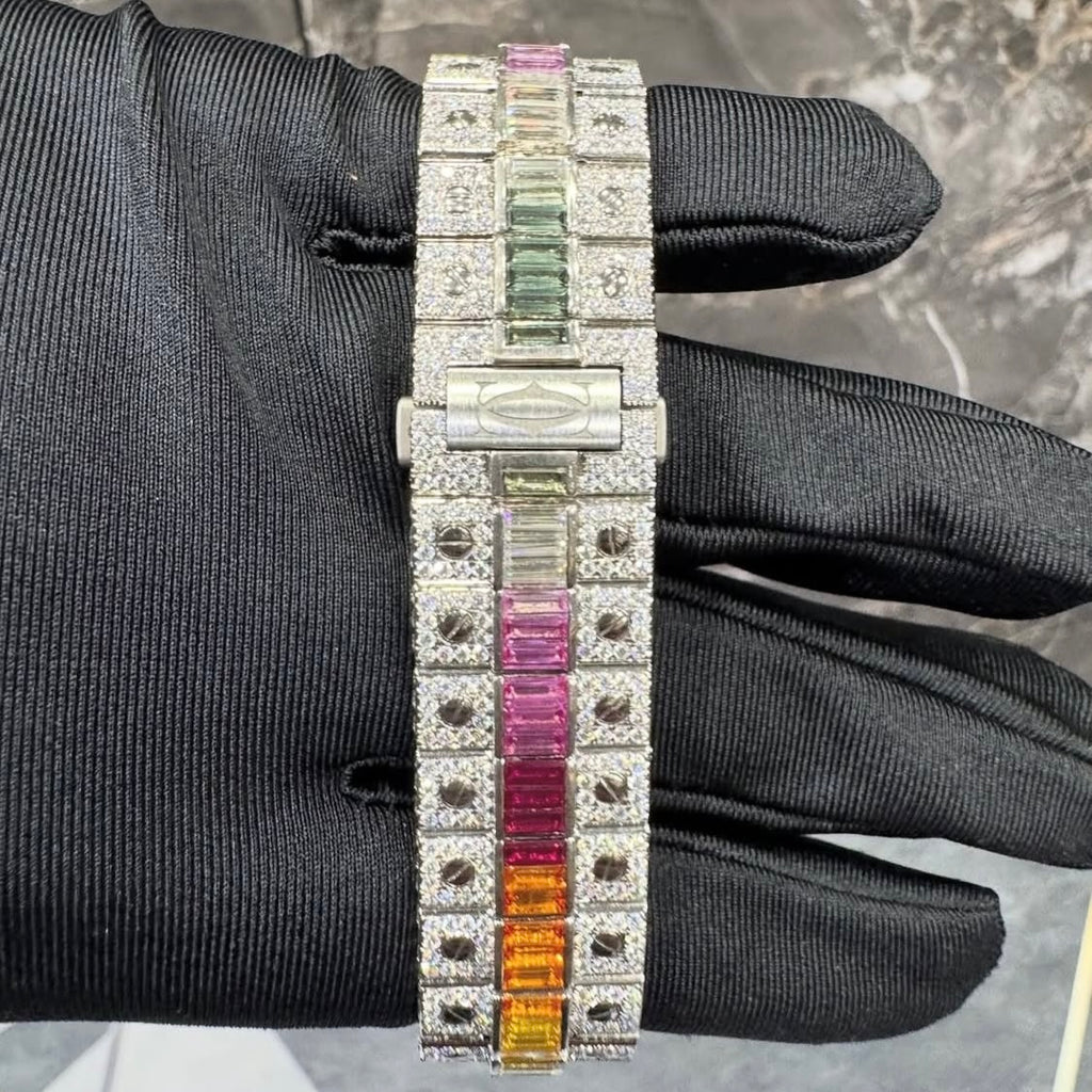 BUSSDOWN CARTIER SANTOS W/RAINBOW GEM BEZEL
