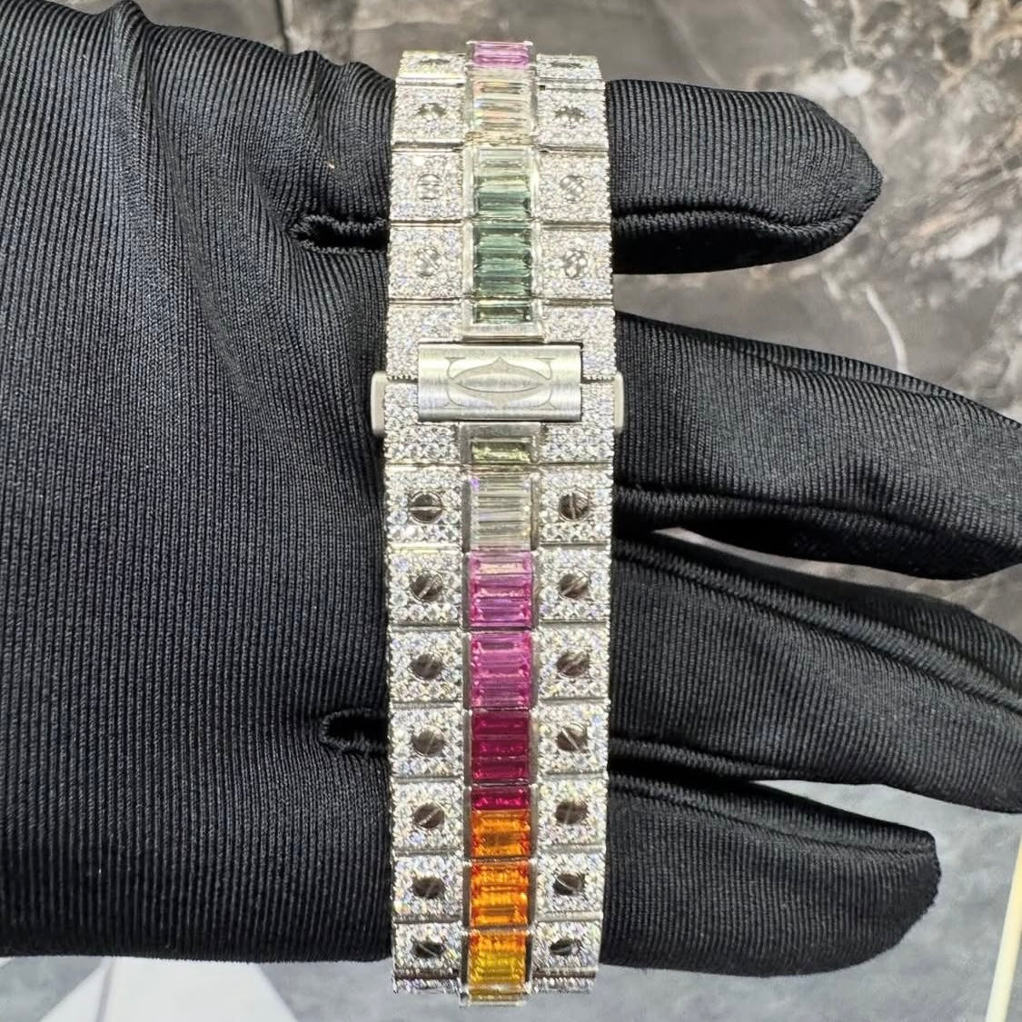 BUSSDOWN CARTIER SANTOS W/RAINBOW GEM BEZEL