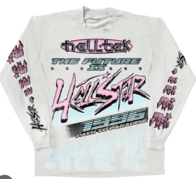 HELLSTAR TEE LONG SLEEVE GRAPHIC WHITE/PINK/CYAN