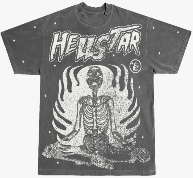 HELLSTAR TEE GRAPHIC DISTRESSED DARK GREY/WHITE