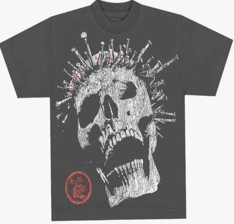 HELLSTAR TEE GRAPHIC DISTRESSED DARK GREY/WHITE