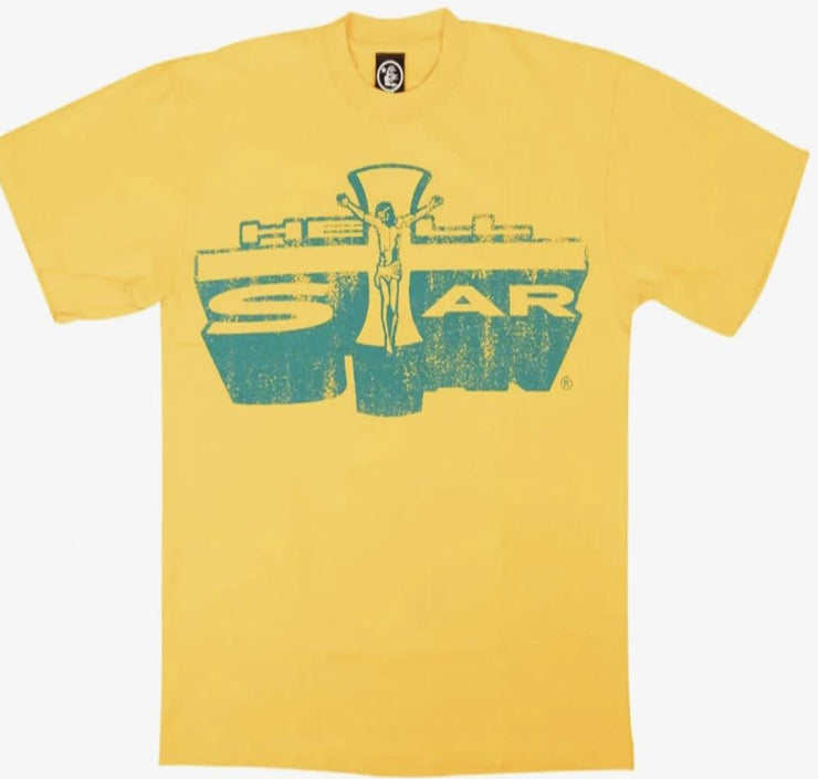 HELLSTAR TEE GRAPHIC DISTRESSED YELLOW/BLUE