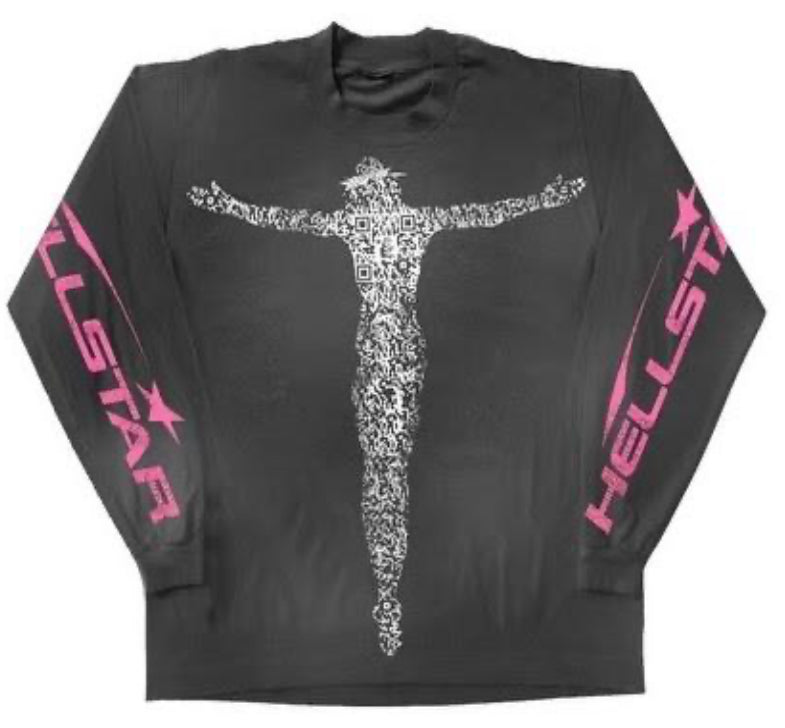 HELLSTAR TEE LONGSLEEVE GRAPHIC DISTRESSED DARK GREY/WHITE/PINK